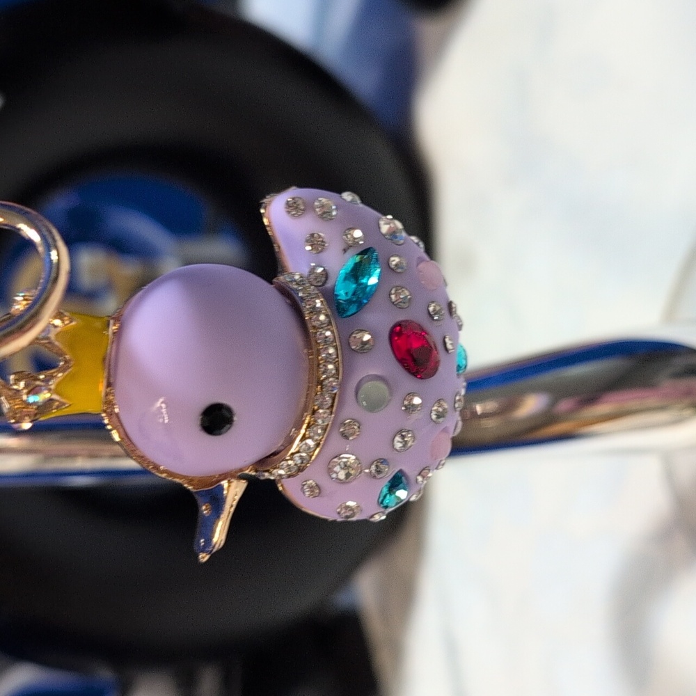 Bag Charm/ Keyring Queen Purple Duck with Multi Colored Rhinestones - Picture 2 of 4